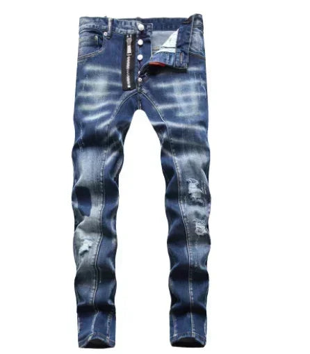 Skinny Jeans Luxury Brand Light Blue Holes Long Trousers Quality  Fashion Stretch Slim Pants Ripped Jeans