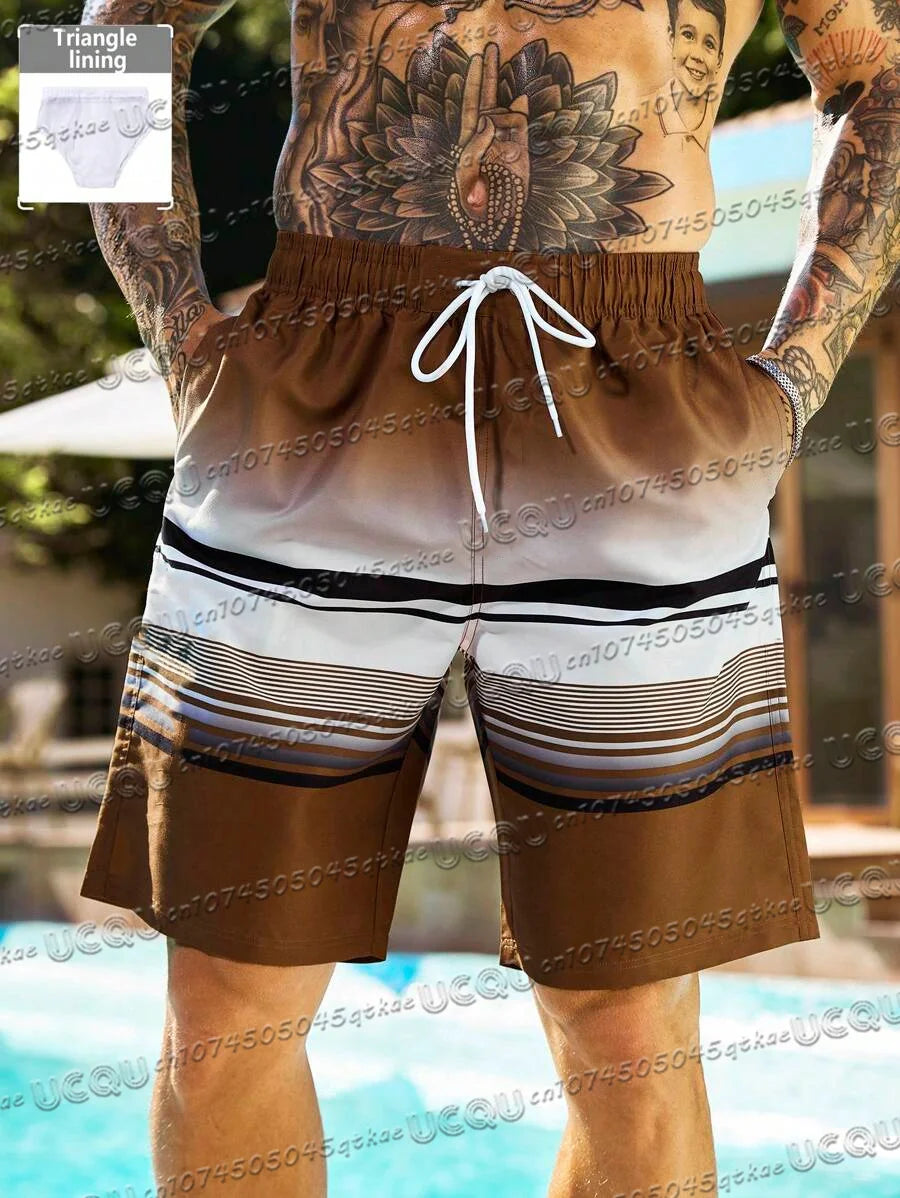 Men'S Striped Minimalist Casual Shorts Summer Beach Swimming And Surfing Shorts Outdoor Fitness&Sports Loose Drawstring Shorts