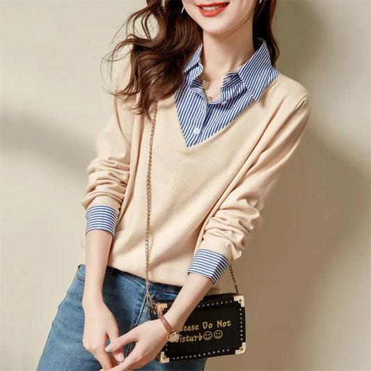 Fake Two Pieces  Spring Laple Long Sleeve