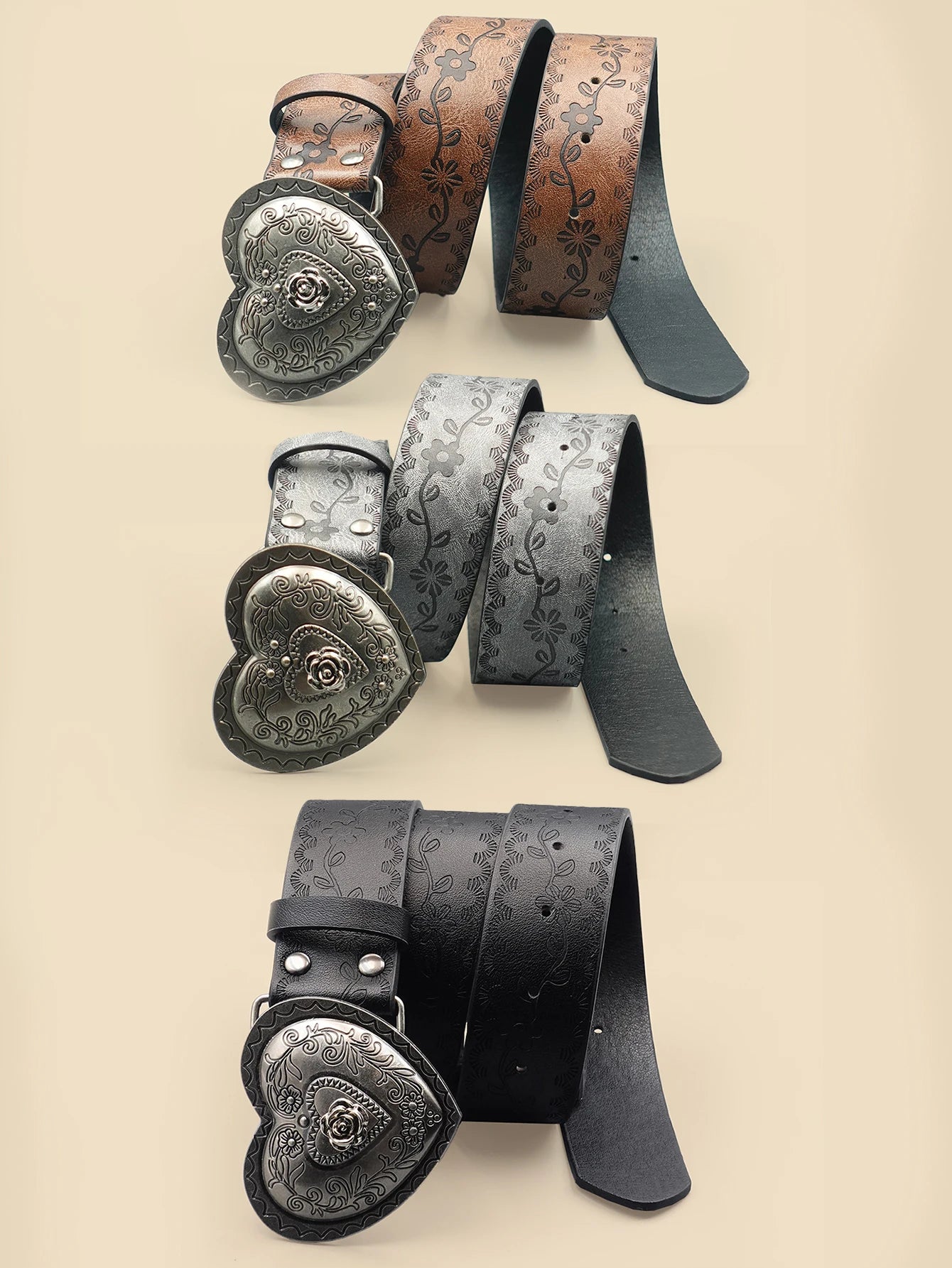 Heart Shaped Women's Casual Belt, Retro Embossed Carved Women's Belt, Dress, Jeans, Suit, Shirt Decoration