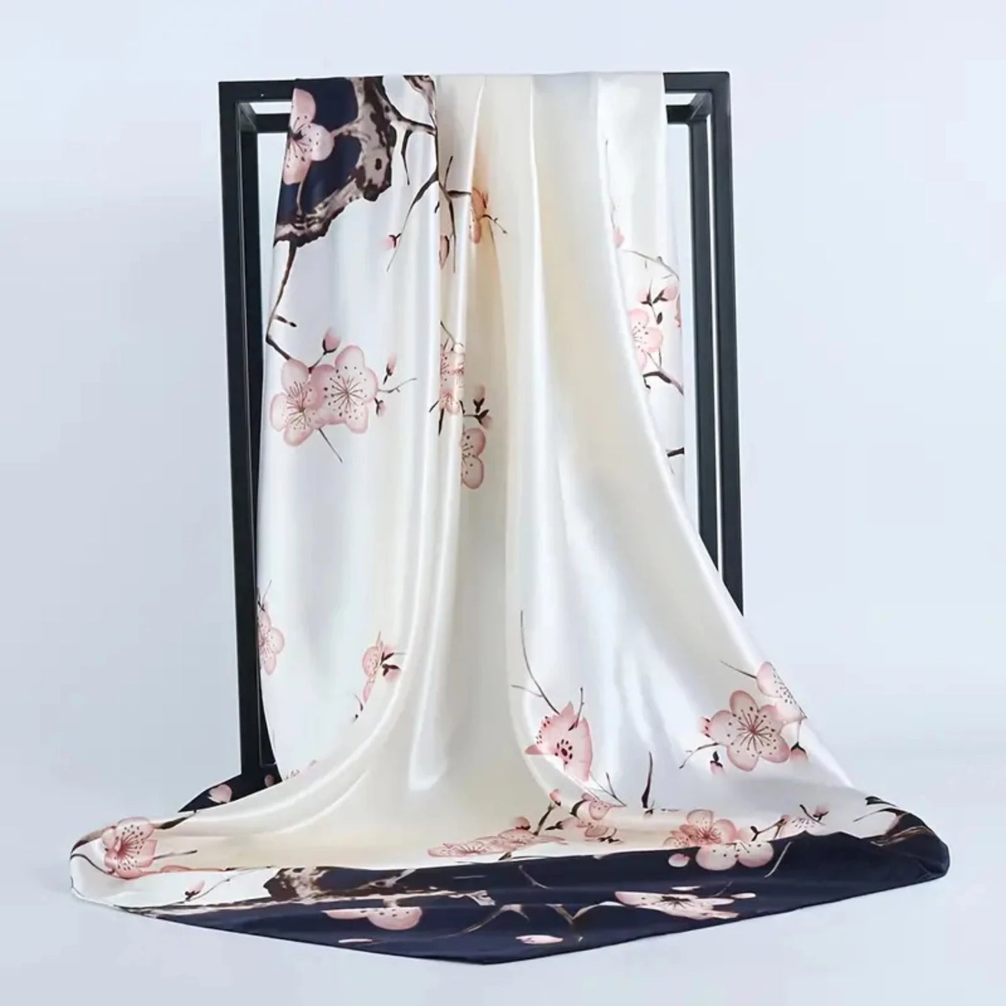 Fashion Flower Print Square Scarf - Women's Winter Warm Imitation Silk Scarf