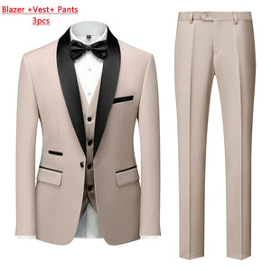 Men's Casual Business Have Smoking Suit High End Brand Boutique Fashion Blazer Vest Pants Groom Wedding Dress Party Suit