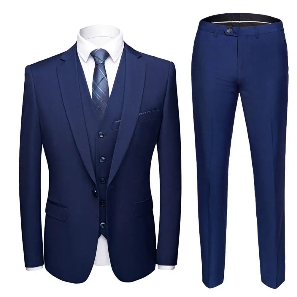 3 Piece Suit Formal Vest Pants Set Turndown Collar Single Breasted Slim Formal Suit Wedding Banquet Prom Men Suit