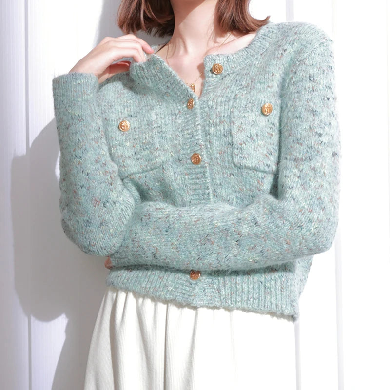 Women's Single-breasted Cardigan Sweater Knit Long Sleeve O-Neck Elegant Office Sweater Coat Solid Warm Jacket Fall Winter