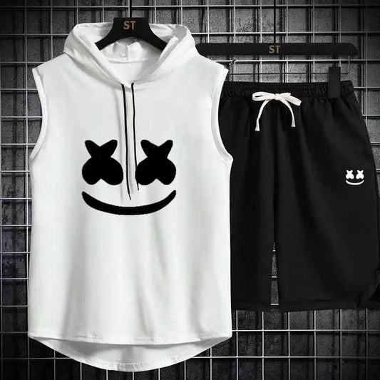 Brand Summer Men's Two Piece Set Casual T-Shirt and Shorts Set Men's Sports Suit Fashion Short Sleeve Tracksuit Hooded T-shirt