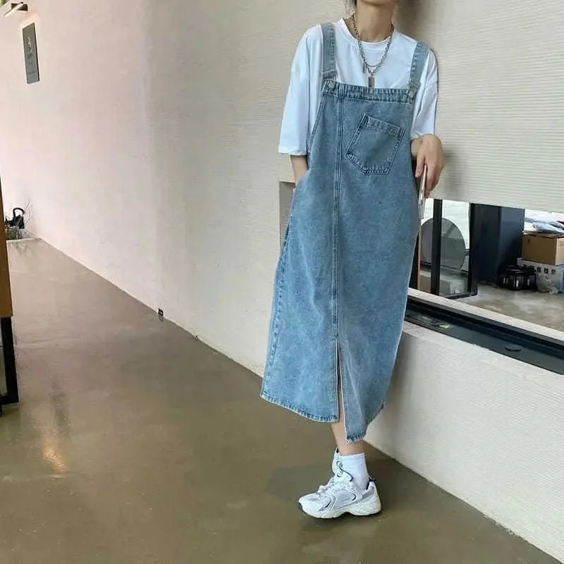 Denim Overall Dress Women Sleeveless Jeans Dresses Fashion Female Solid Slip Casual Loose  Strap Dresses