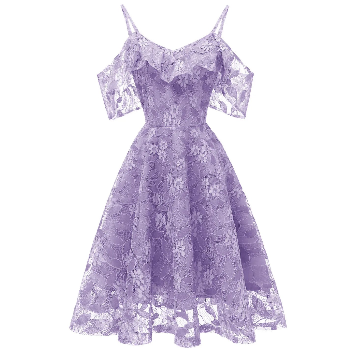 Women Elegant  Princess Dress Ladies Casual Floral Lace Spaghetti Strap Dresses Cocktail Party Swing Dress