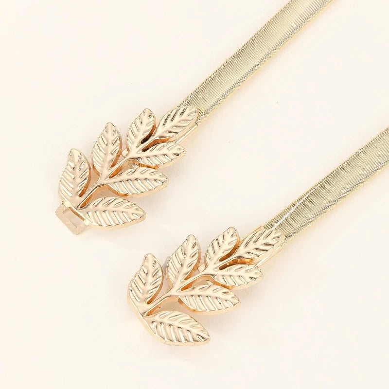 Fashion Leaves Gold Chain Belt Female Waist Adjustable Designer Belts For Women Leaf Luxury Brand Punk Dress Elastic Waistband