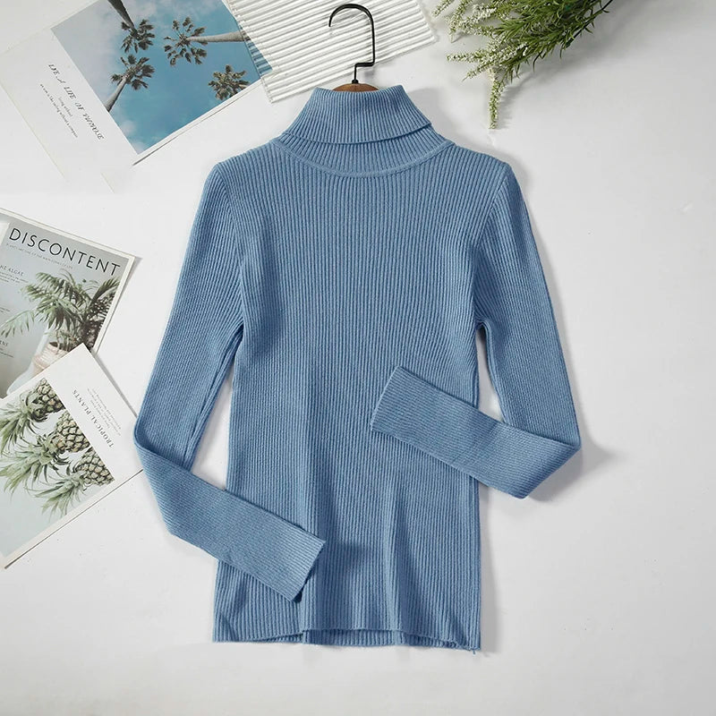 Women's Turtleneck Sweater Knitted Soft Pullovers cashmere Jumpers Basic Solid Soft Sweaters Women Autumn Winter Casual Top
