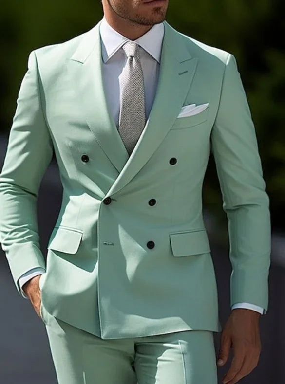 High Quality Men's Suits Double Breasted Bespoke Double Breasted Peaked Lapel Formal Blazer Slim Fit 2 Piece Jacket Pants
