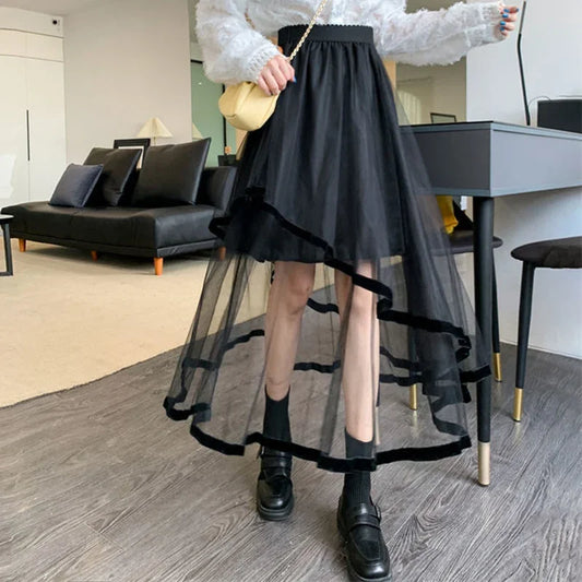 Mesh  A Line Midi Skirt Gothic