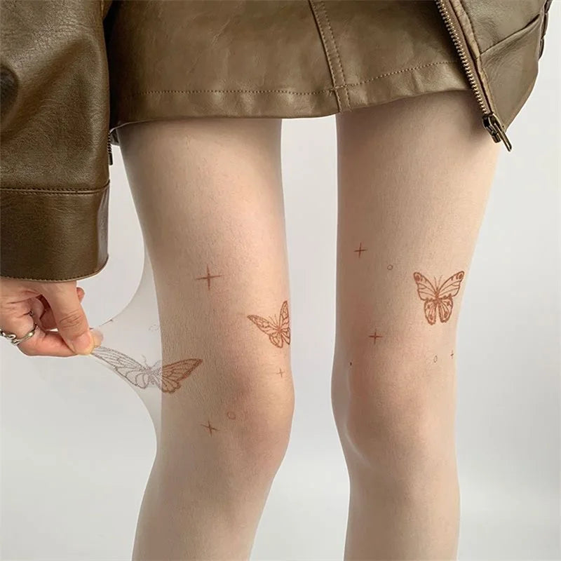 Floral Lace High Waist Tights Sheer Pantyhose  Stockings with Bow Detail and Back Seam
