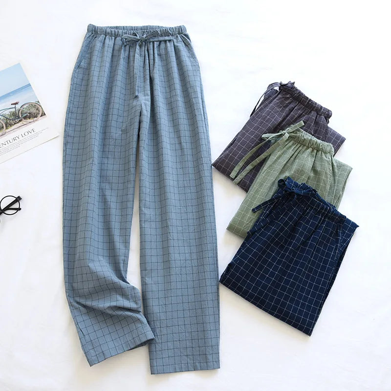 Cotton Men and Women's Homewear Spring and Fall Sleeping Pants Thin Section Plaid Home Pajama Pants Casual Soft