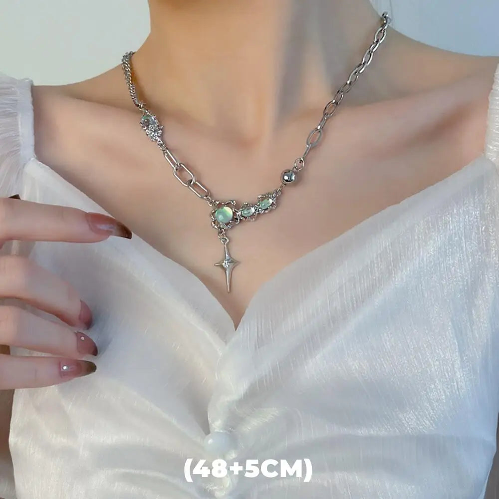 Zircon Double Layer Necklace For Men Women Trend Charm Titanium Steel Pendant Chain Unisex Jewelry