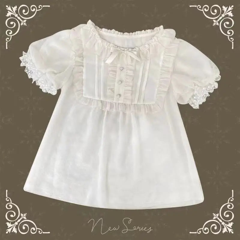 Vintage Ruffles Solid Bow Elegant Short Blouse