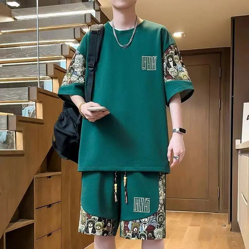 T-shirts + shorts summer fashion Sportswear shirts Men's Casual Sets Male Fashion shirts and shorts full size M-5XL