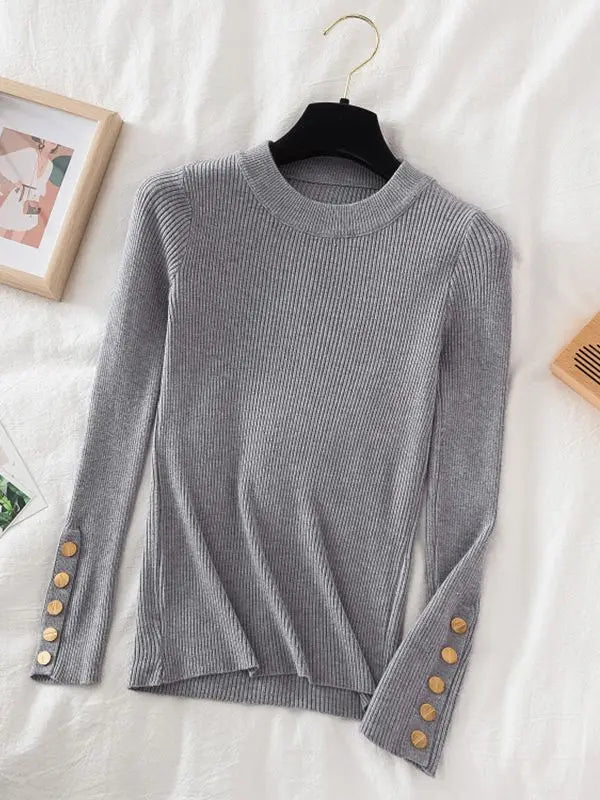Women's thick sweater pullovers casual button o-neck chic sweater female knit top soft jumper tops