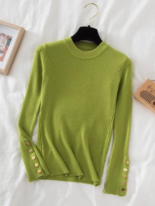 Women's thick sweater pullovers casual button o-neck chic sweater female knit top soft jumper tops