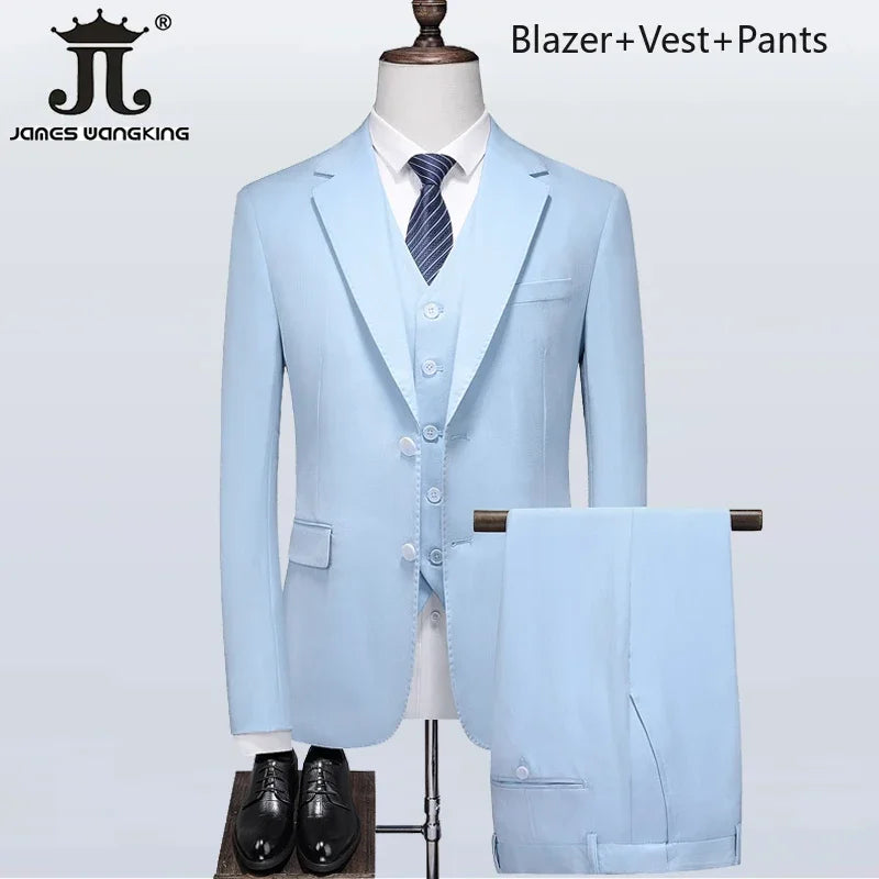 ( Blazer + Vest + Pants ) Boutique British Style Men's Suit Plaid Dress Business Casual Formal Suits 3Pcs Set