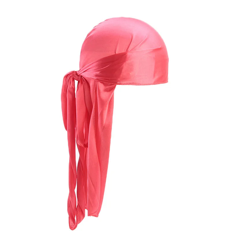 Unisex Silky Long Tail Durag Pirate Hat Turban Fashion Headwraps Cap Bandana Women Men Headwear Caps