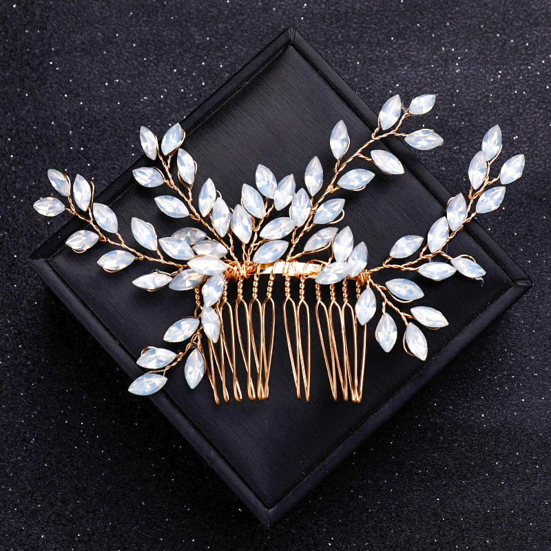 Gold Color Crystal Pearl Hair Comb Headband For Women Bride Party Bridal Wedding Hair Accessories Jewelry Comb Headband