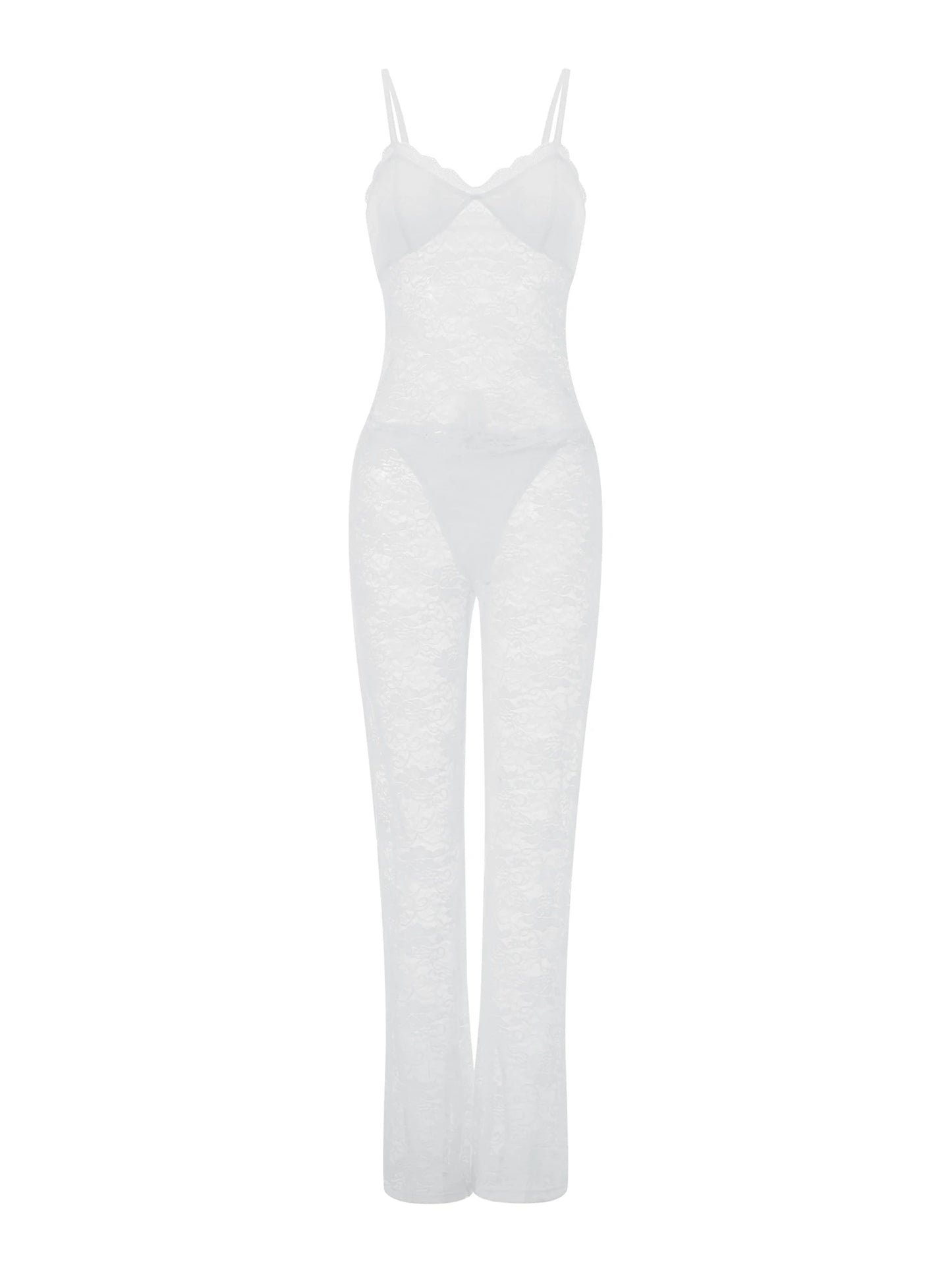 Elegant Floral Lace Romper with V-Neckline and Adjustable Spaghetti Straps Sexy Sheer Mesh Bodysuit