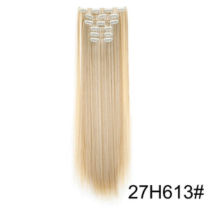 Synthetic 24Inch 16 Clips in Hair Extensions Long Straight Hairstyle Hairpieces Heat Resistant False Hair Daily Use