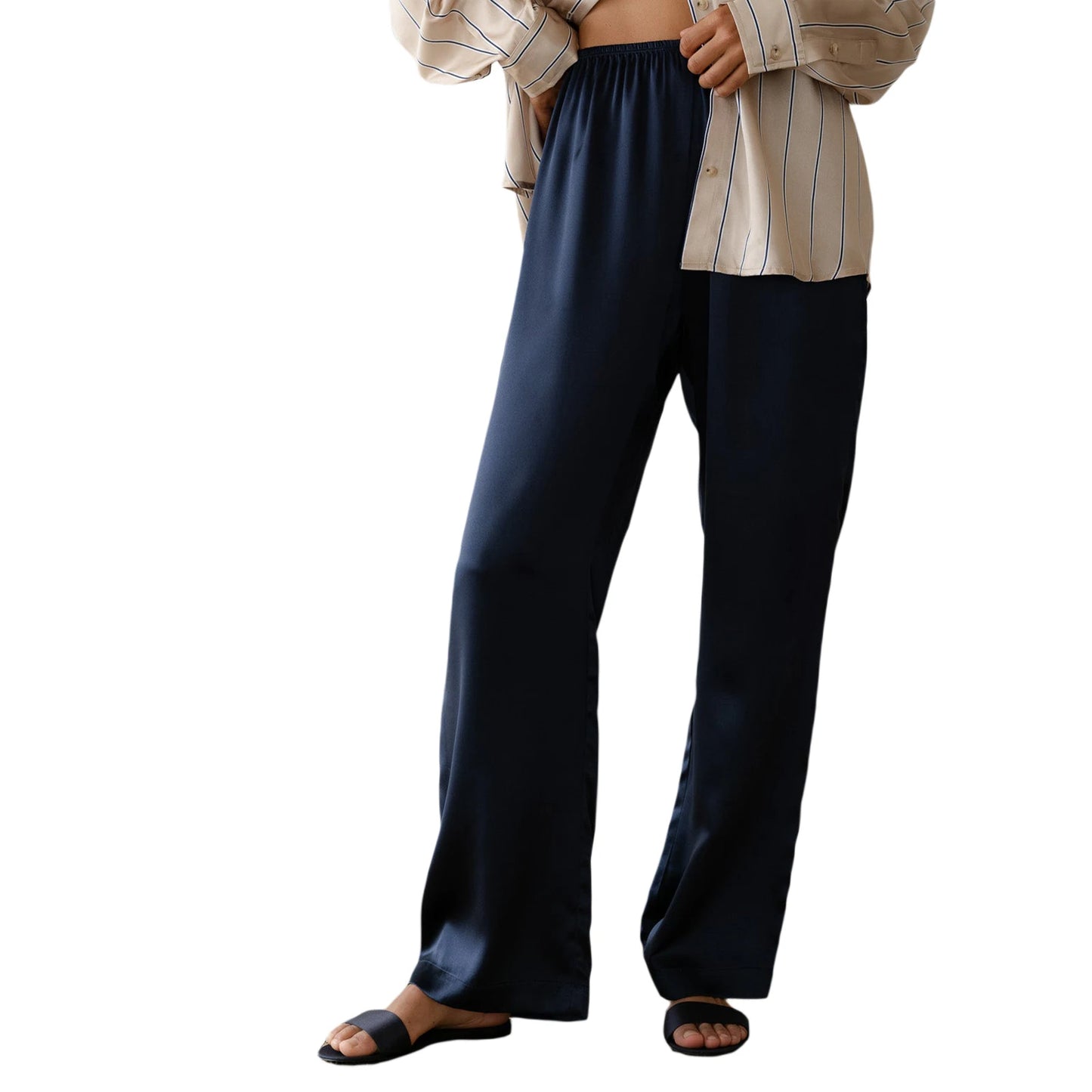 Women s Elegant Satin Lounge Pants with Stretchy Waistband and Flowy Wide Legs for Comfortable Casual Wear
