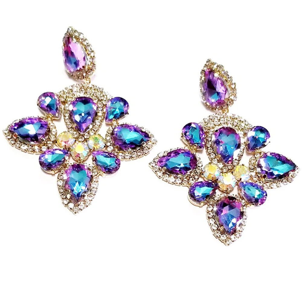 Large Drop Rhinestone Dangle Earrings Accessories Colorful Crystal Earrings