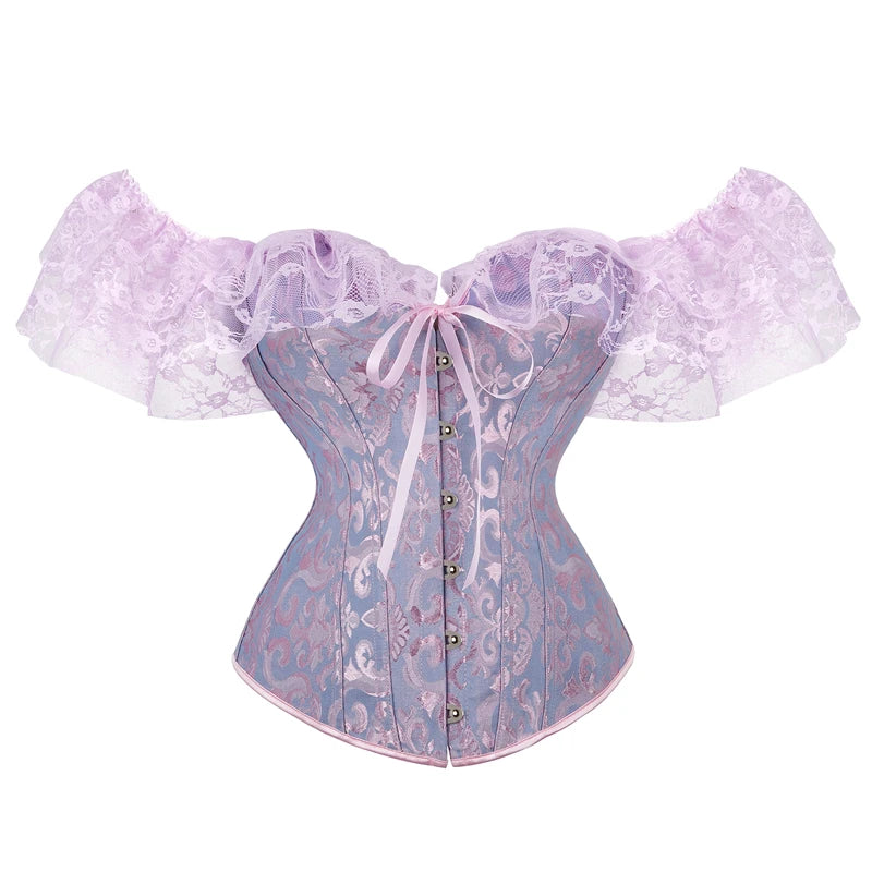Lace Corset with ming Waistband and Drawstring Closure Stylish Floral Design