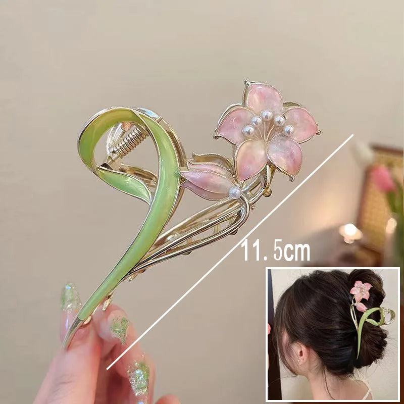 Flower Hair Claw Clip Ponytail Grab Hair Clips Shark Clip Woman Hairpins For Girl Hair Accessories Headdress