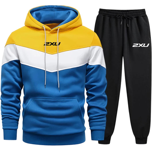Men's Casual Tracksuit Hooded Sweatshirts Black Sweatpants Urban Fashion Sportswear Male Home Outdoor Outfits