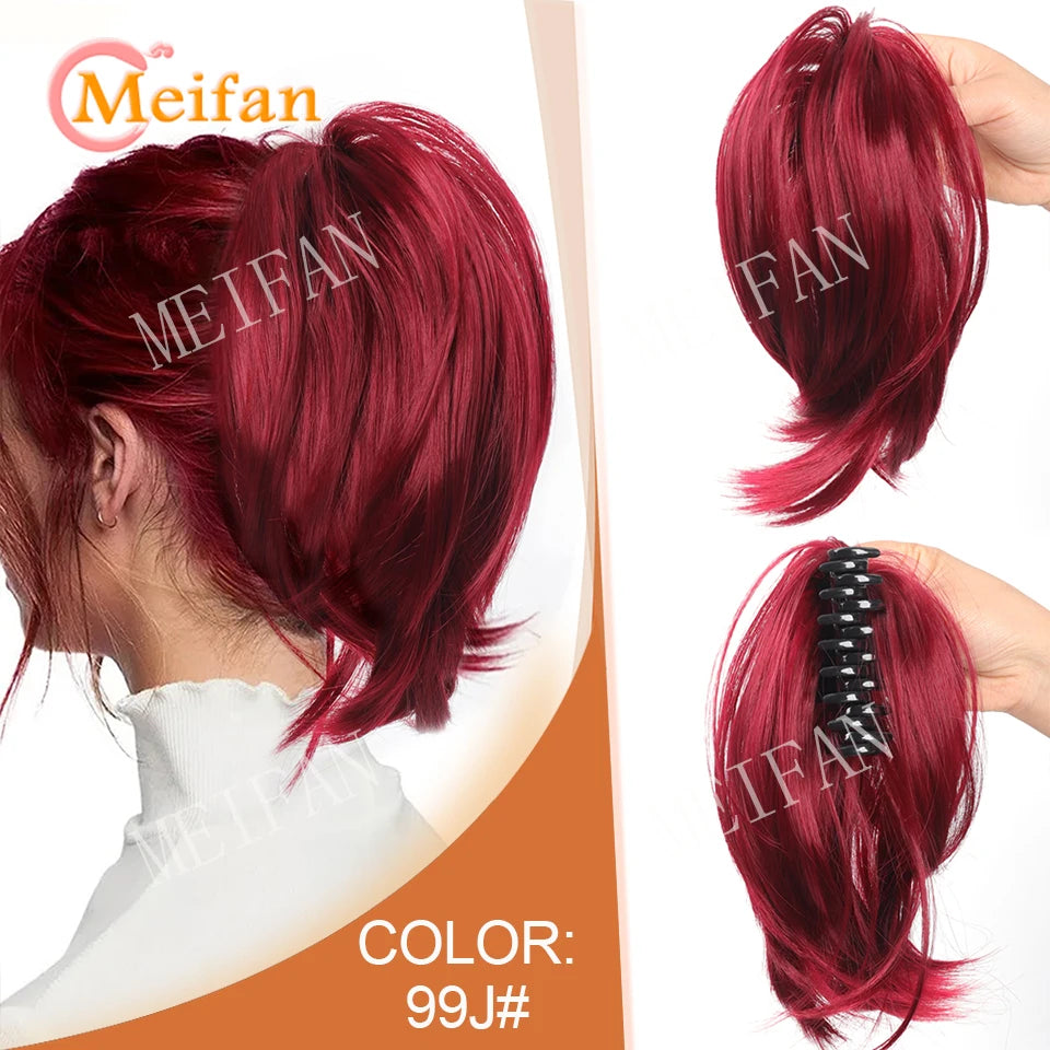 Synthetic Straight Claw Clip Chignon Fluffy Donut Messy Hair Bun Clip in Hairtail Extensions Natural Hairpieces for Women