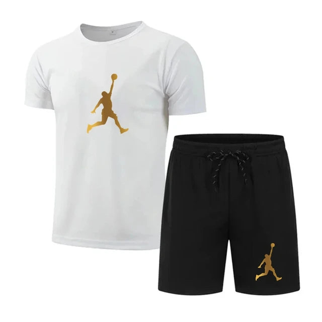 Men's casual fashion Summer mesh suit Men's quick drying Breathable sports suit Short sleeve T-shirt suit men's jogging suit