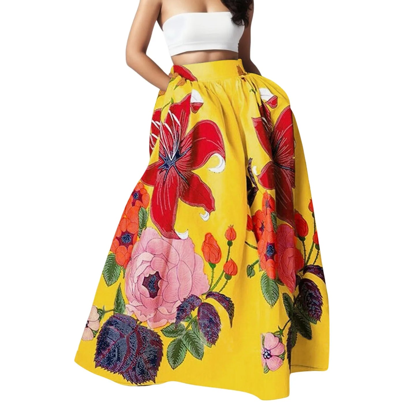 Bohemian Women Long Skirt Large Swing High Waist Floral Printing A-Line Skirt Women