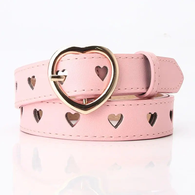 Fashion Europe and the United States full hole belt female trend double row cool belt Heart Shaped Buckle
