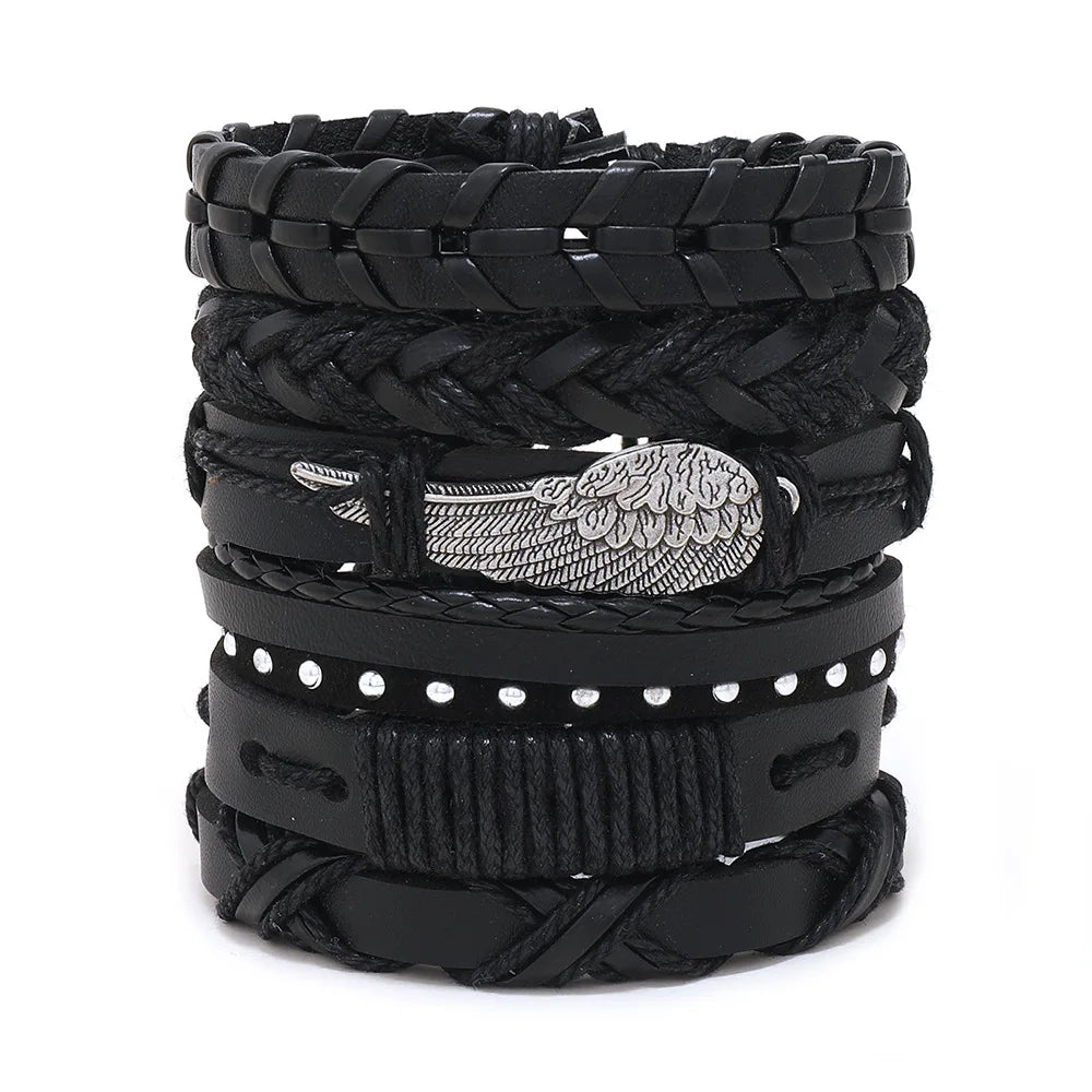 1 Fashion Bracelet Viking Bracelet For Men Hand Bracelets Woven Skull Hand Jewelry Adjustable Leather Set Bracelet
