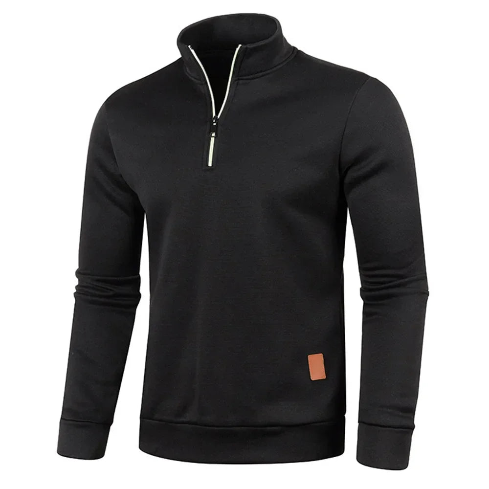 Half Zip Sweater Casual Long Sleeve Coat Stand Collar Zipper Coats Unisex Sport Loose Pullover Streetwear