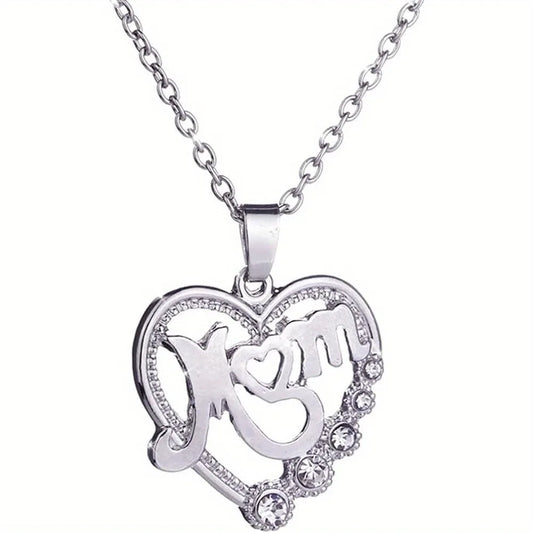 Fashion Crystal Mom Letter Pendant