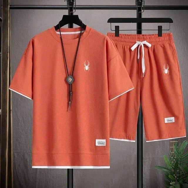 Men's short sleeved T-shirt and sports shorts set casual sportswear fashion summer