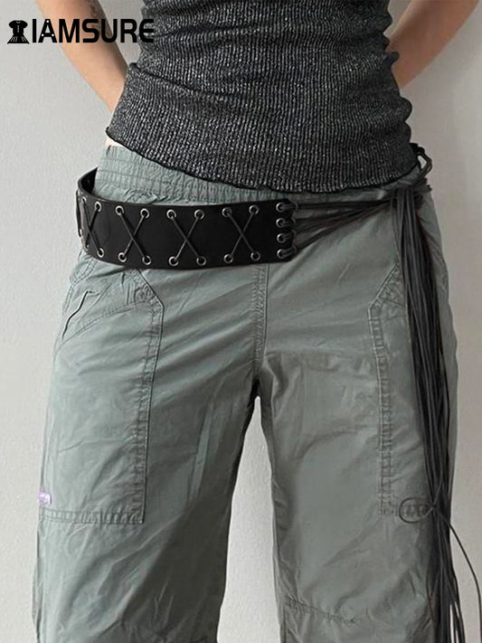 Vintage Bandage Tassels Pu Belt  Hollow Out Punk Women's Outdoor Fashion Skirts Jeans Trouser Decorative Waistband