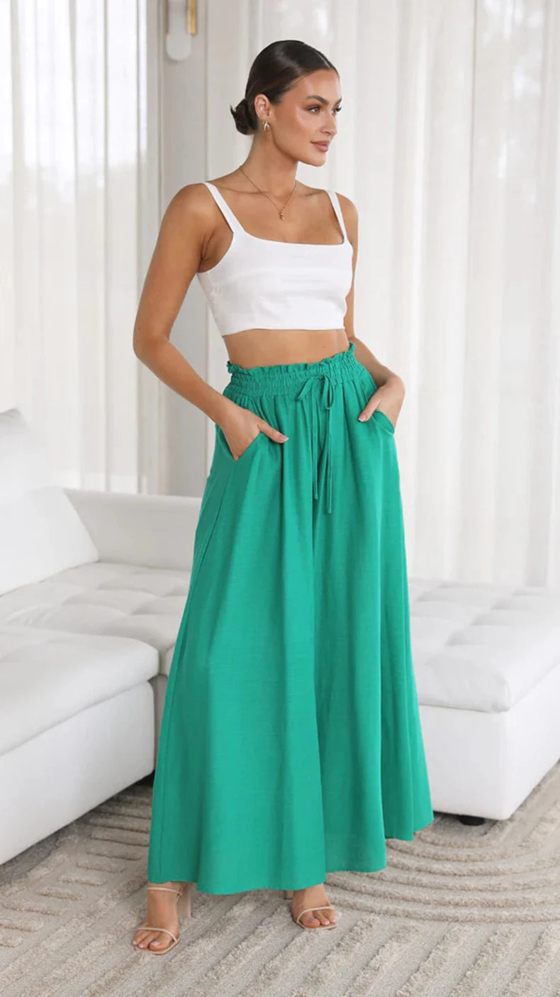 Summer Women's Wide  Leg Pants With Elastic Waistband Palazzo style pants