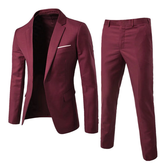 Fashion Slim Waist 2 Pieces Set Suits For Men Slim Suit Jacket Pant Suit Men Single Breasted Blazer Suit