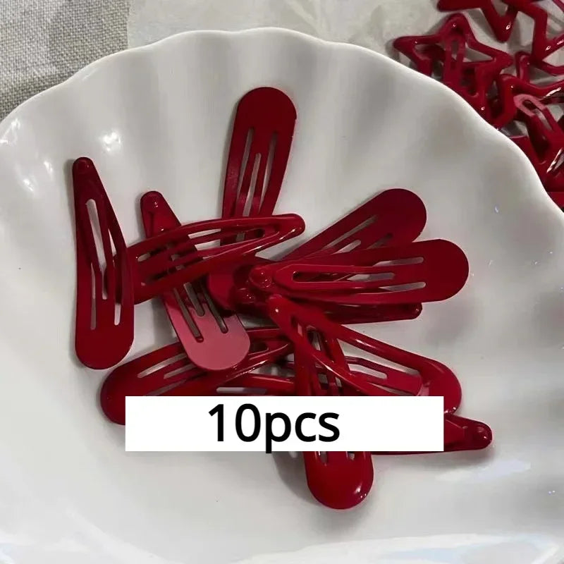10 Pcs/Lot Red Star Snap Clip Waterdrop Barrettes Hairpin Women Hair Clip Accessories