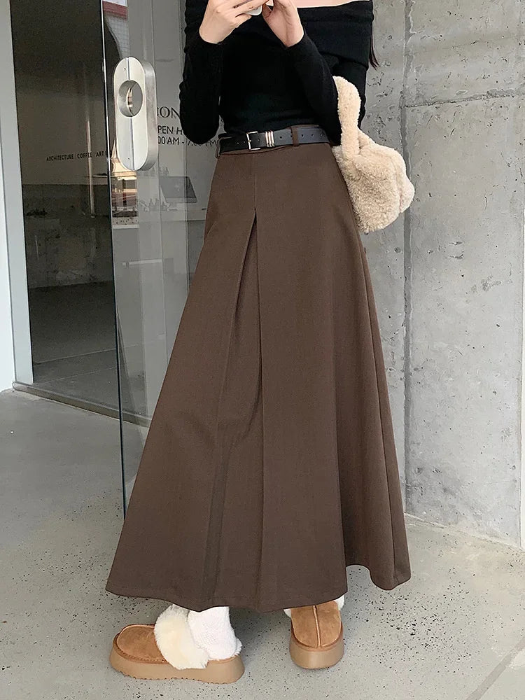 Retro High Waist Slim Mid-length  A-line Skirt