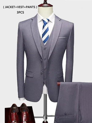 ( Jacket +Vest+ Pants ) Luxury Men's High-end Brand Solid Color Business Office Suit 3Pcs & 2Pcs Groom Wedding Party Suit Tuxedo