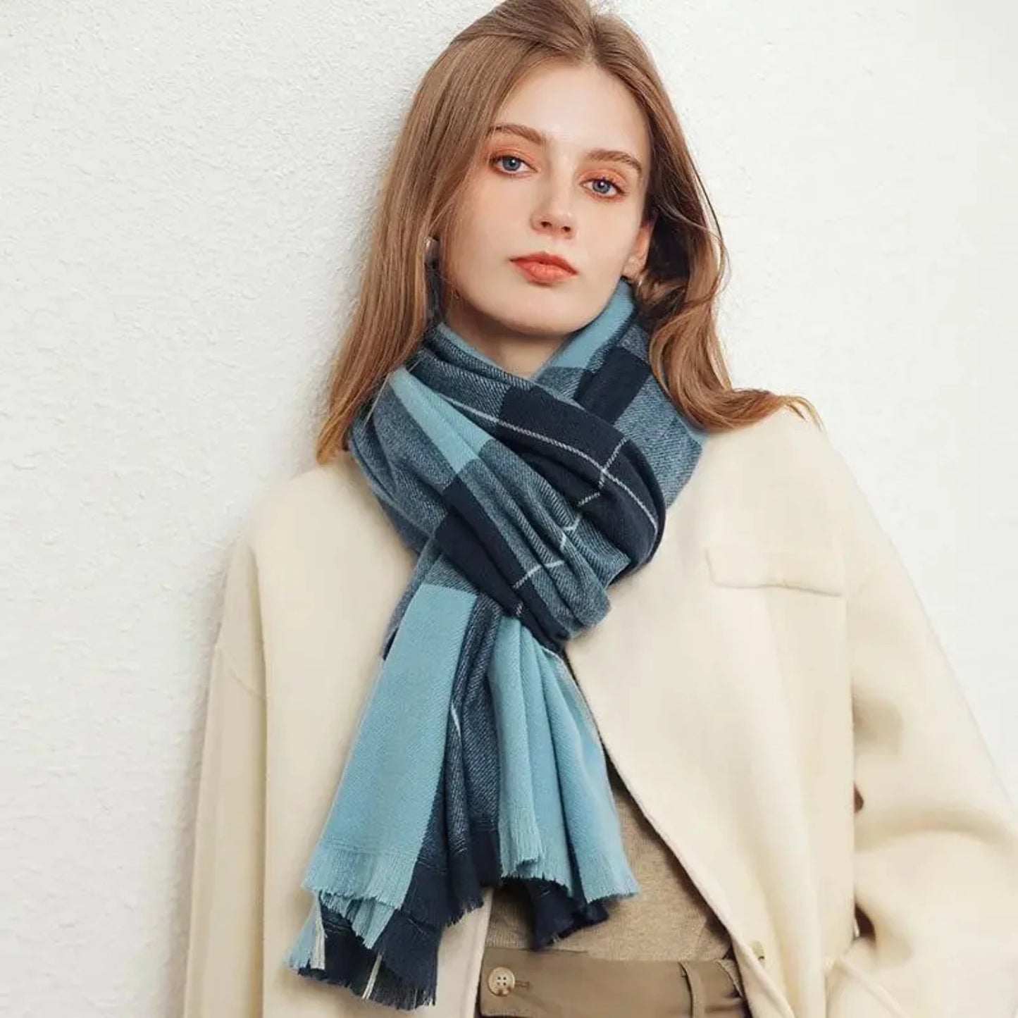 Women's Winter Plaid Scarf Shawl - Thick, Warm Fashion Scarf made with Imitation Cashmere