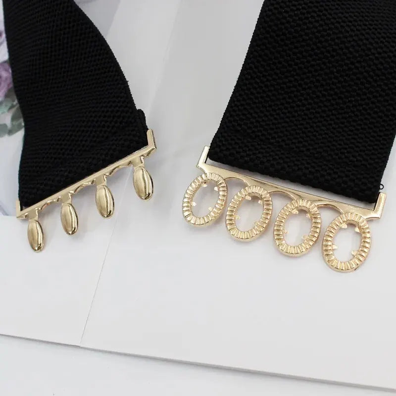 Women's Belt Fashion Elastic Waist Cover Golden Buckle Elastic Waist Closure Versatile Wide Belt