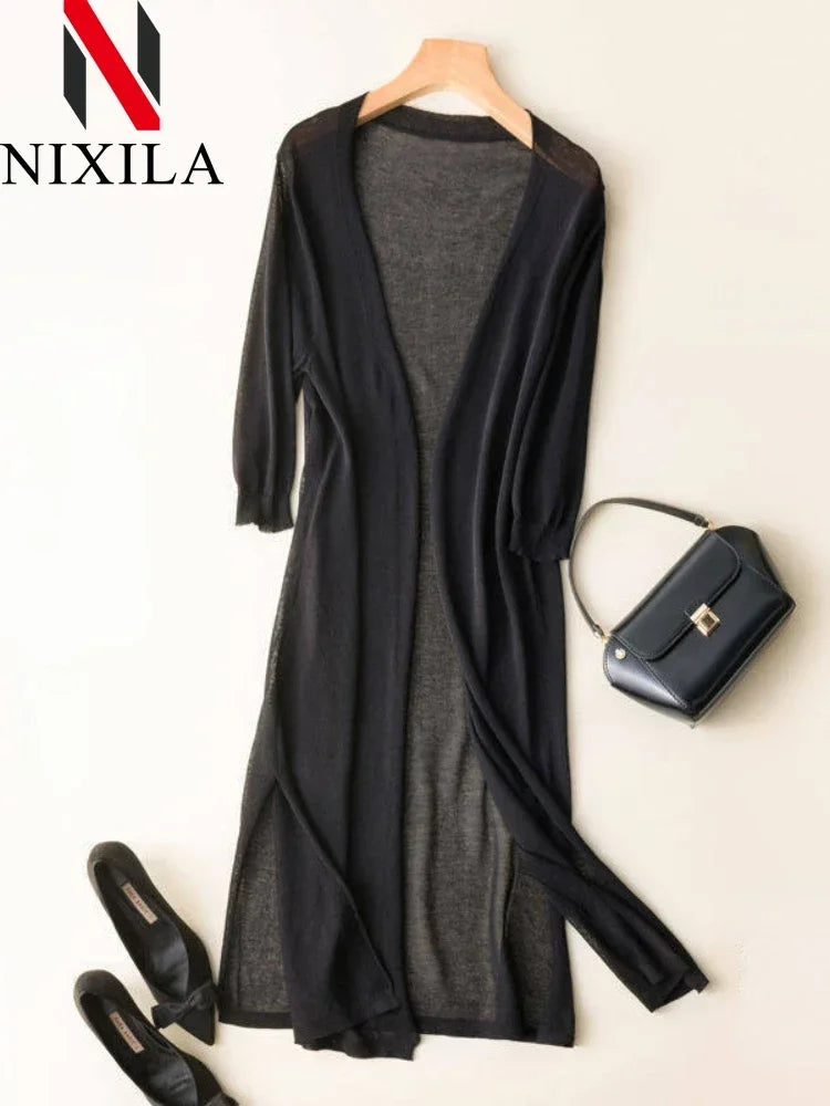 Summer Knit Long Sleeve Elegant Jacket Hollow Cardigan Thin Ice Silk Sun Protection Shirt Vacation Coat for Women