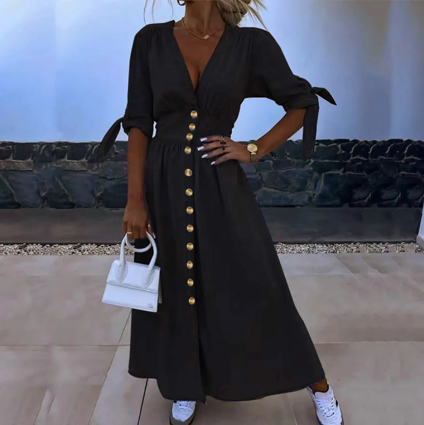 Spring Autumn Chic Bowknot Lace Up Short Sleeve Daily Beach Dresses Fashion Elegant Imitation Denim Shirt Dress for Women